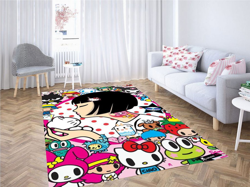 Rugs in living room and bedroom hello kitty art Rectangle Rug