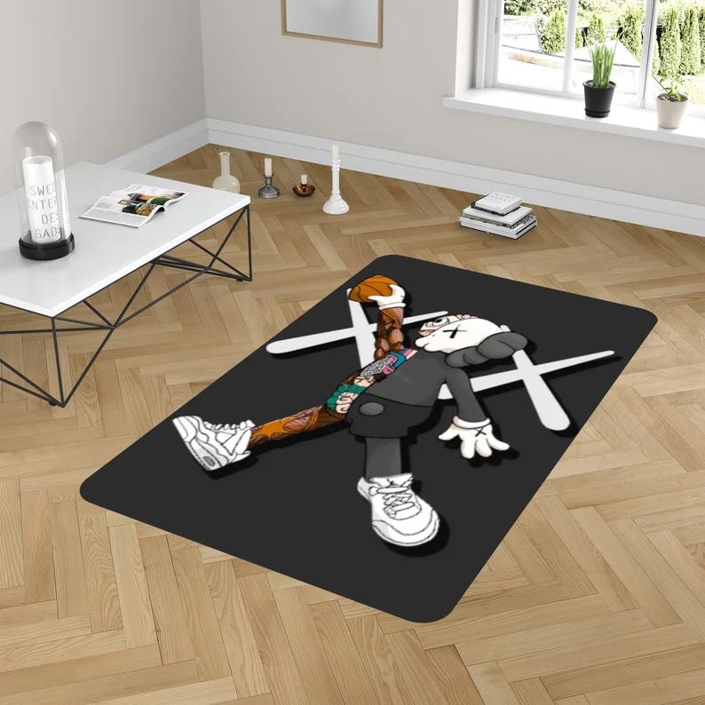 Rugs in living room and bedroom kaw sneaker rug - kaw black rug - streetstyle area rug- kaw non slip rug- kaw floor decor- kaw lover gift- kaw carpet- gift for boyfriend Rectangle Rug