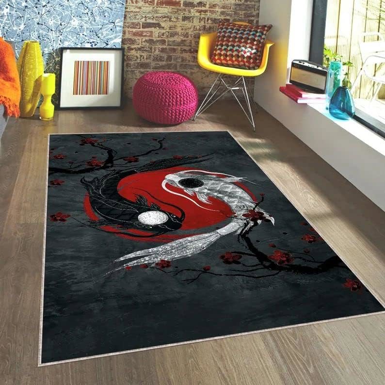 Rugs in living room and bedroom koi fishes- fish pattern rug Rectangle Rug