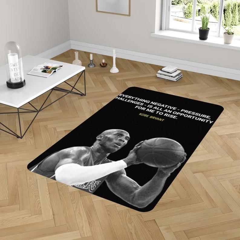 Rugs in living room and bedroom lakers rug - kobe braynt rug - nba rug- basketball rug- modern rug- custom rug- floor rug- home decor rug- area rug- salon rug- popular rug Rectangle Rug