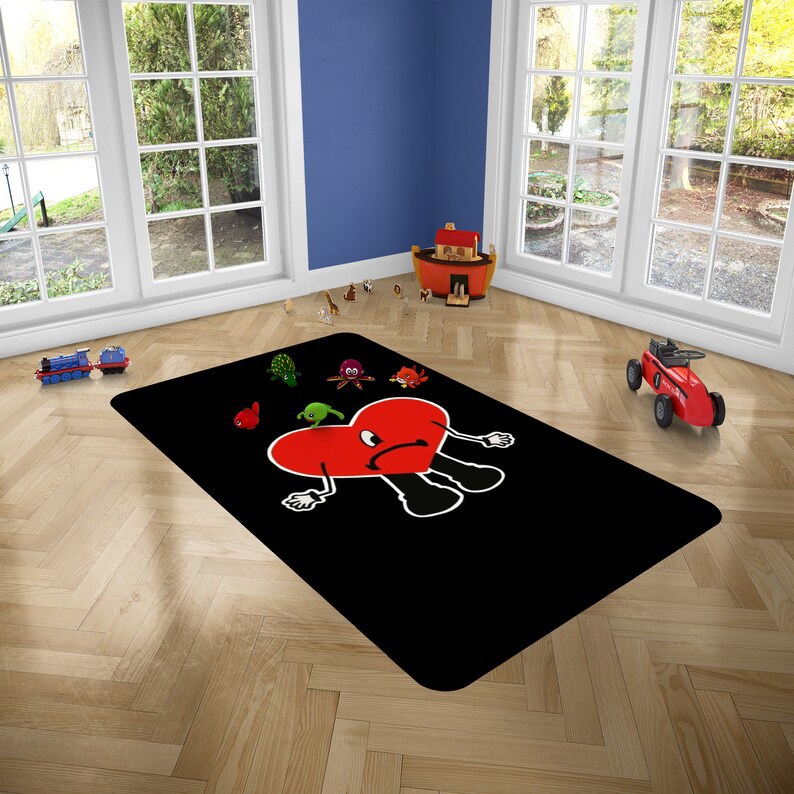 Rugs in living room and bedroom un verano sin ti fleece heart rug - badbunny home room rug - badbunny dorm carpet- cartoon rug- living room rug-trendy rug-personalize rug Rectangle Rug