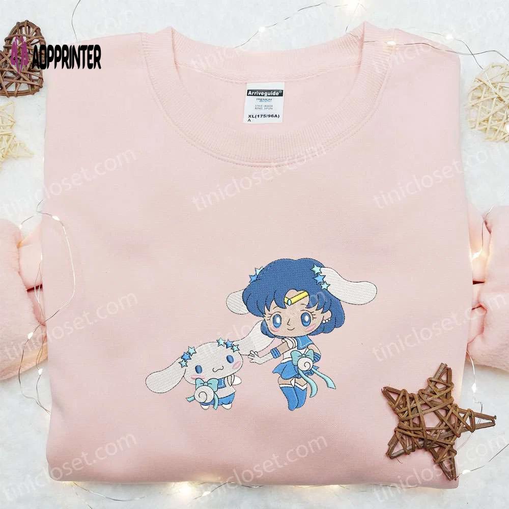 Sailor mercury & cinnamoroll embroidered shirt & hoodie – perfect sailor moon anime gift Embroidered Shirt