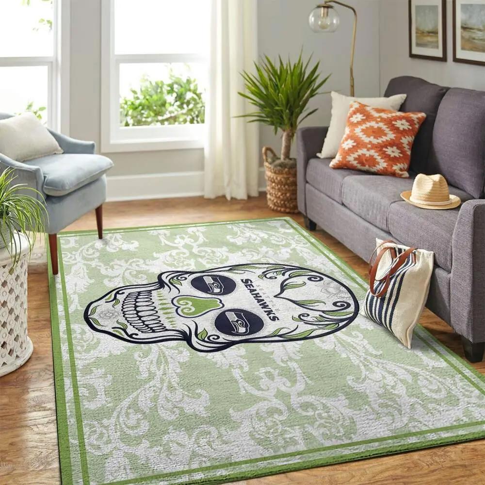 Seattle seahawks nfl area rugs skull flower style living room sports rug Rectangle Rug