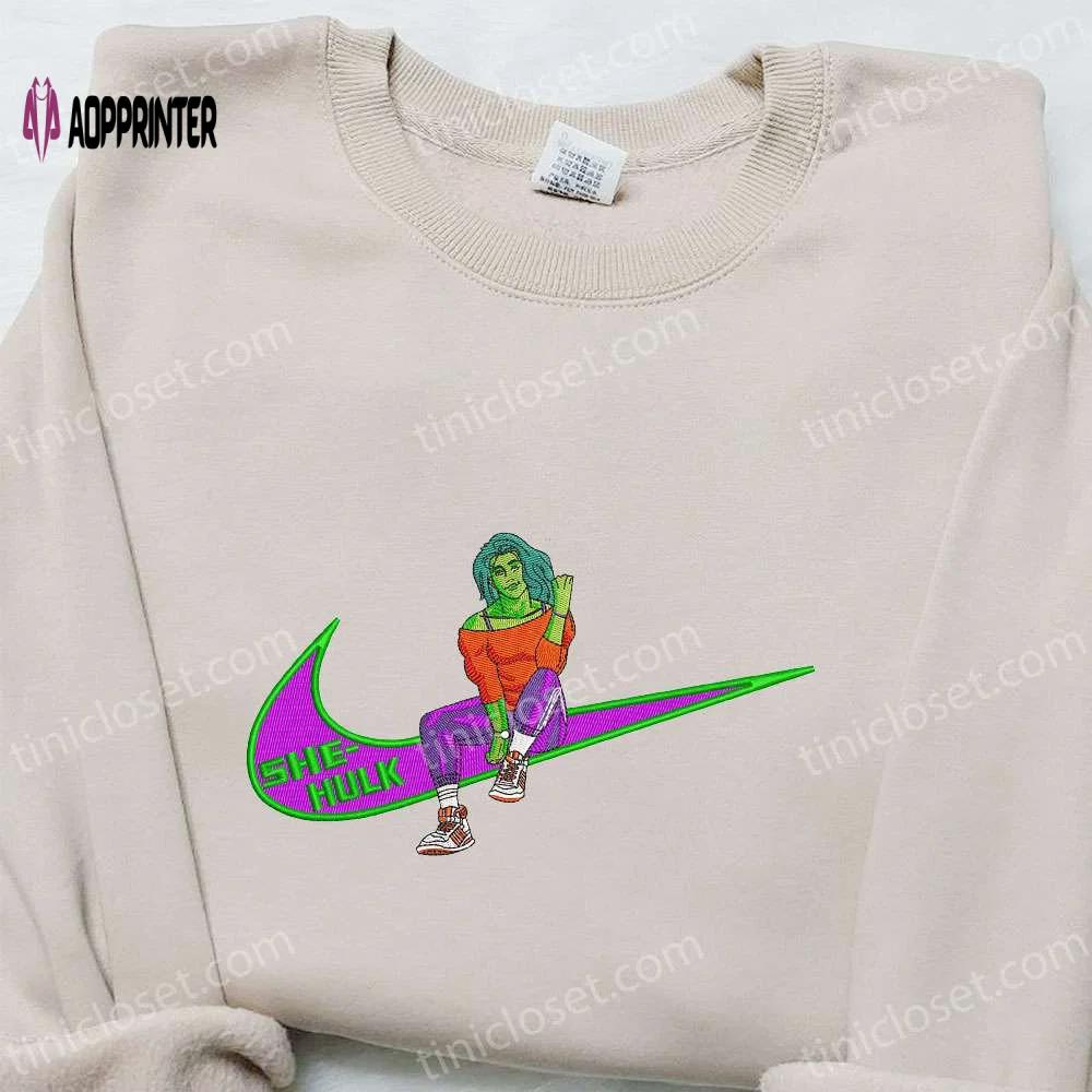 She hulk x swoosh movie embroidered hoodie – marvel universe sweatshirt: custom & trendy! Embroidered Shirt