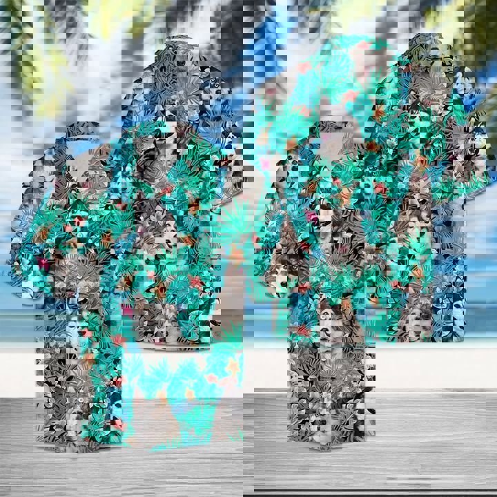 Siberian husky tropical hawaiian shirt summer button up Hawaii Shirt Shorts & Flip Flops