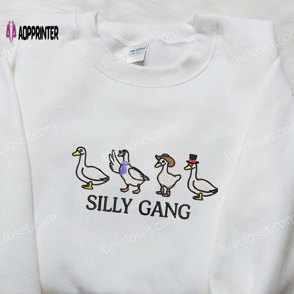 Silly gang goose embroidered shirt – funny animal design for a playful look Embroidered Shirt