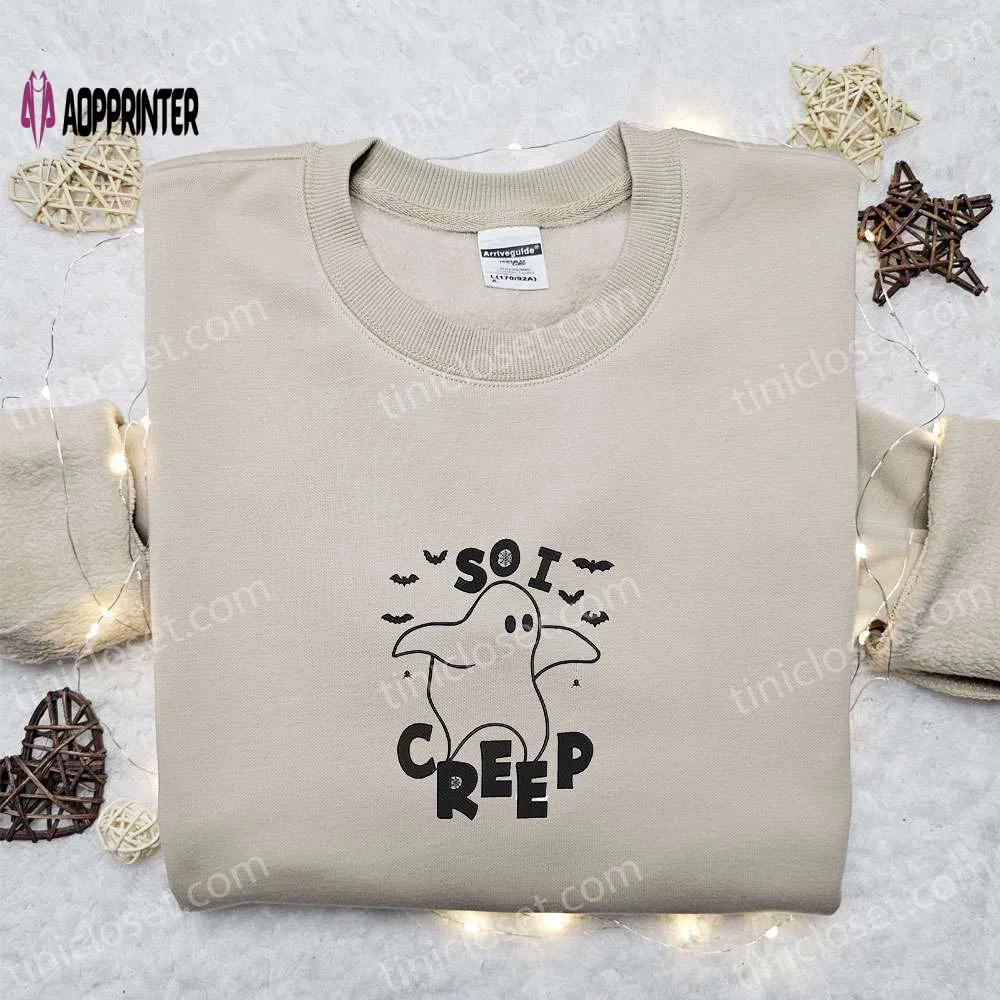 So i creep ghost shirt & cute halloween hoodie – best gift ideas for family Embroidered Shirt