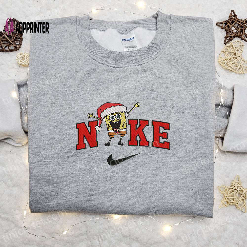 Spongebob squarepants x nike christmas embroidered sweatshirt & shirt – best gift ideas Embroidered Shirt