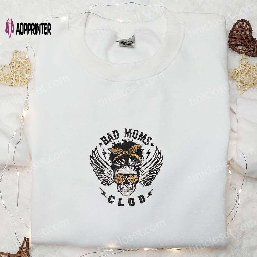 Spooky bad moms club skull embroidered sweatshirt & halloween hoodie – best gifts! Embroidered Shirt