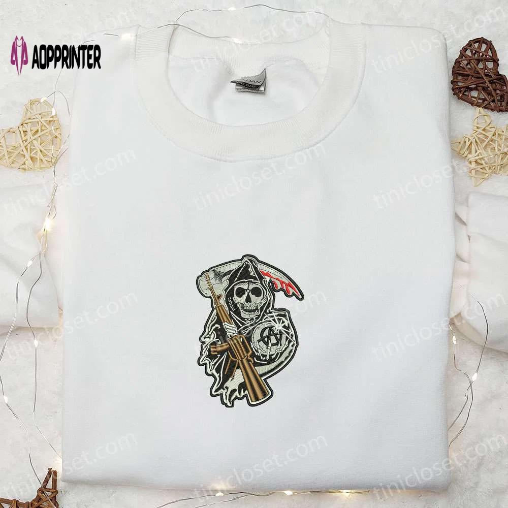 Spooky style: angel of death embroidered shirt & halloween hoodie – best halloween gifts Embroidered Shirt