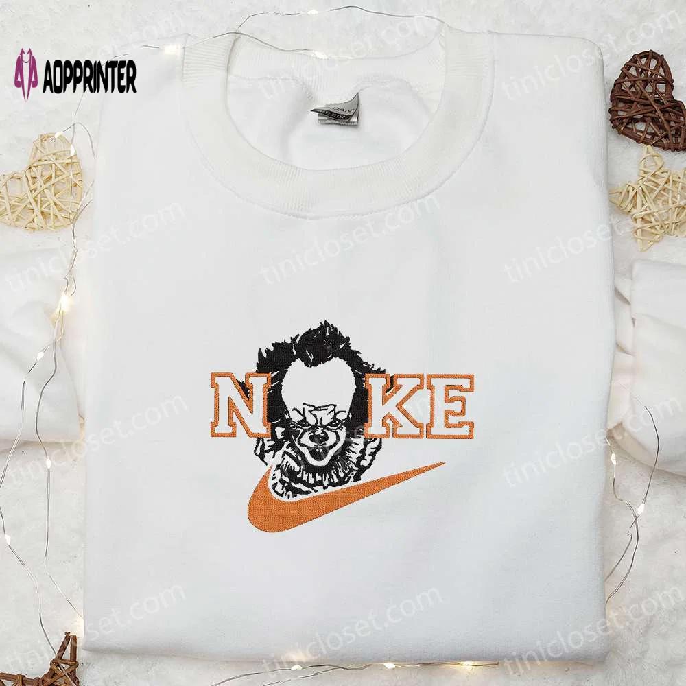 Spooky style: pennywise x nike embroidered hoodie & shirt – best halloween gift ideas Embroidered Shirt