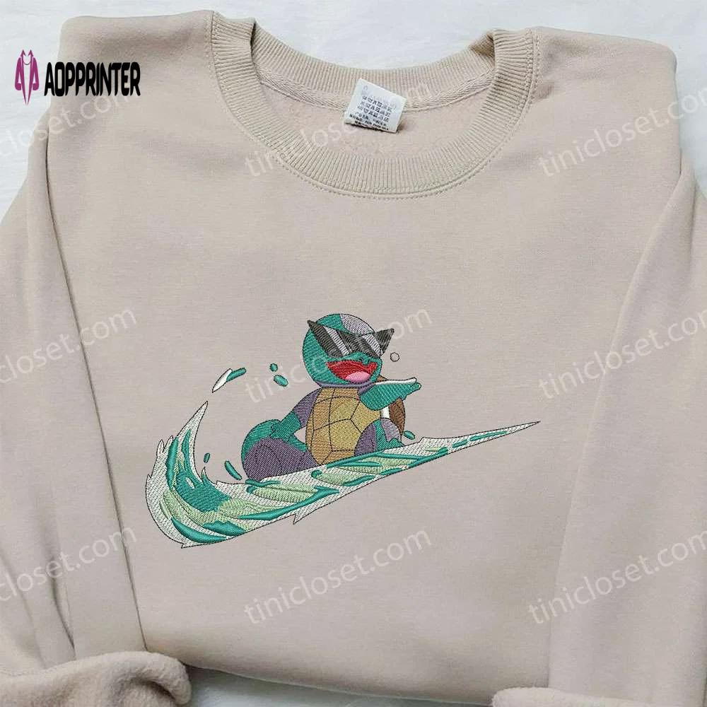 Squirtle x nike swoosh embroidered sweatshirt – pokemon & nike inspired shirt Embroidered Shirt