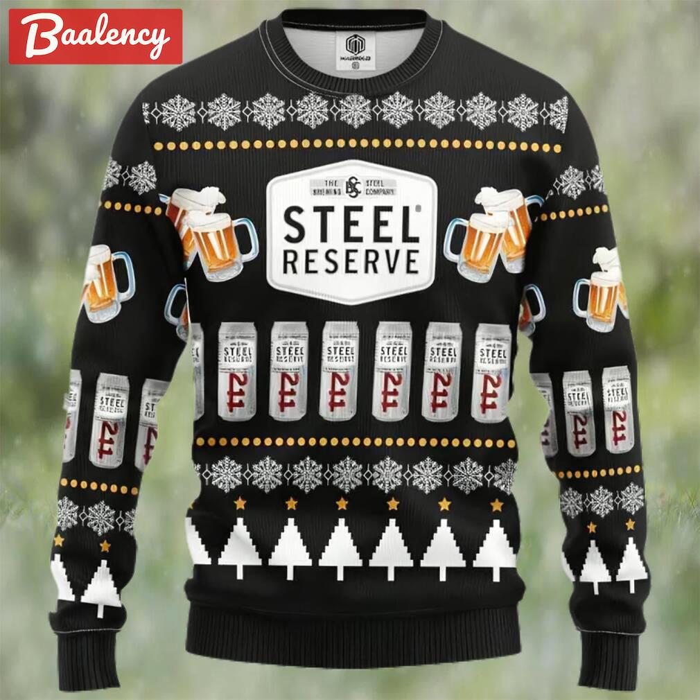 Steel reserve beer ugly christmas sweater, faux wool sweater, gifts for beer lovers, international beer day, best christmas gifts for 2022 ? prinvity Christmas Ugly Sweater
