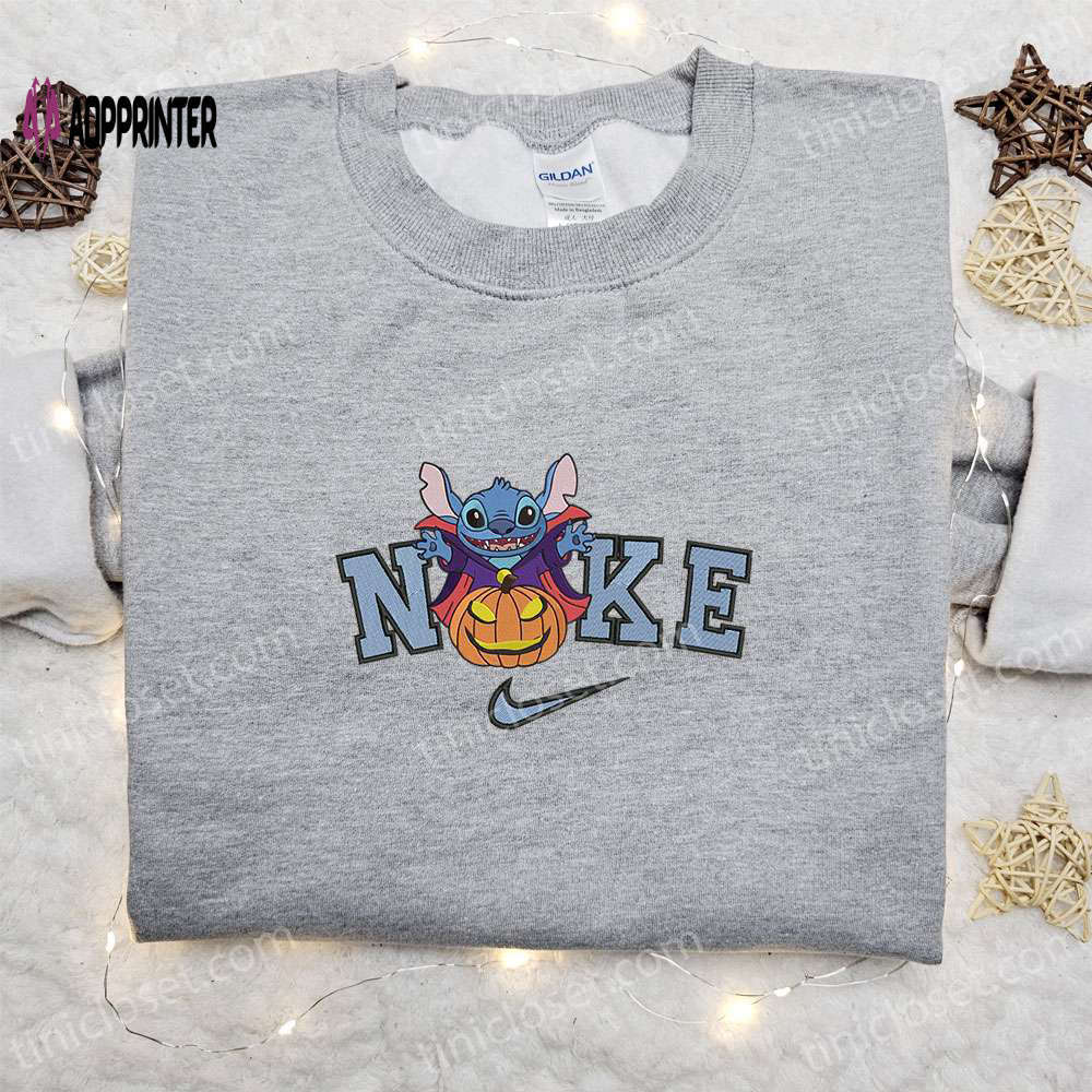 Stitch dracula x nike embroidered sweatshirt disney characters shirt best halloween gift ideas Embroidered Shirt