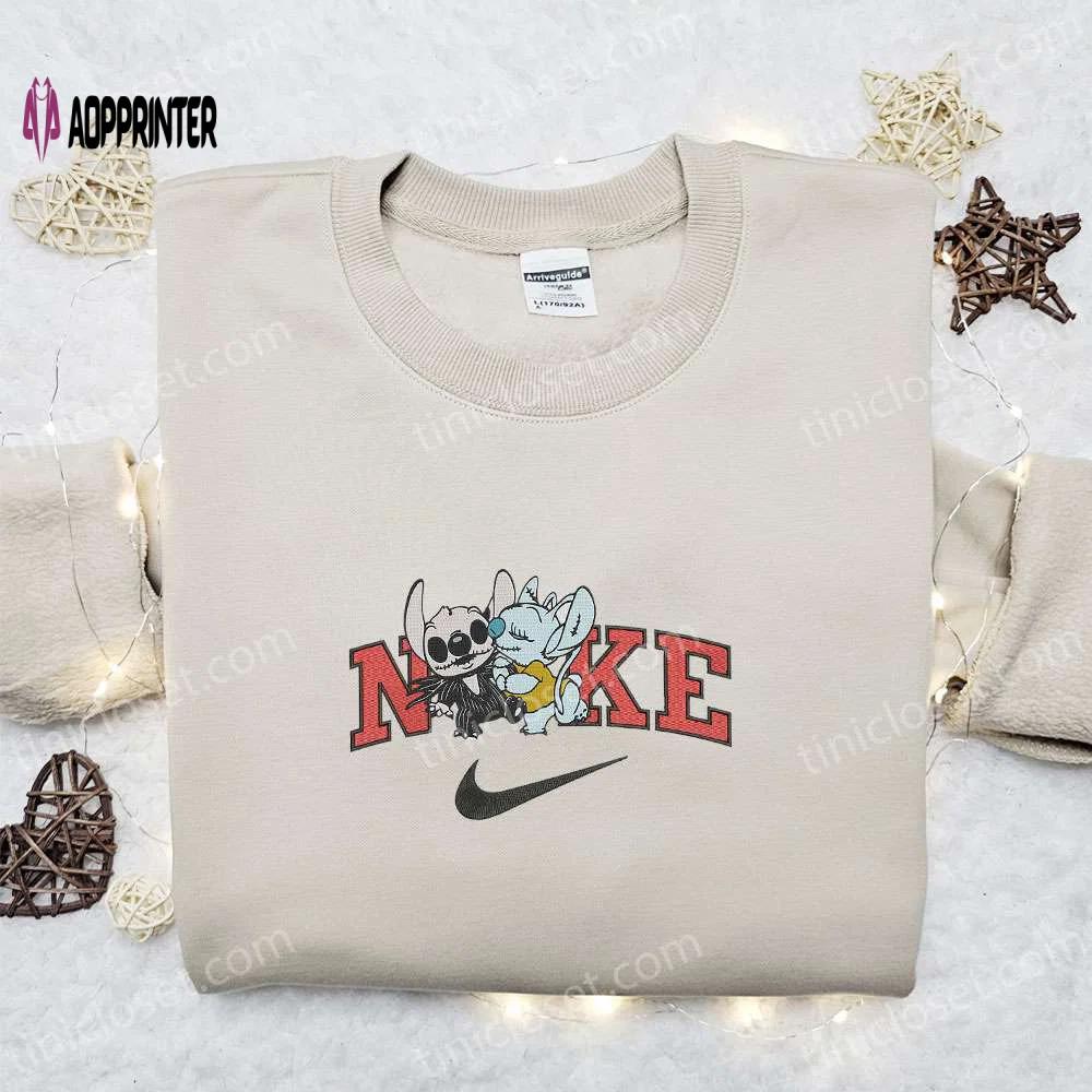 Stitch jack and angel sally x nike halloween embroidered sweatshirt: best horror movie shirt & gift idea Embroidered Shirt