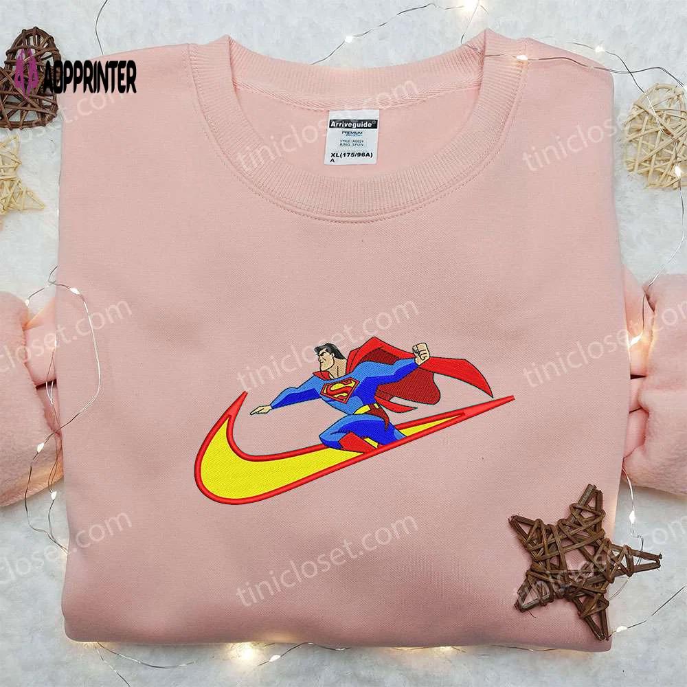 Superman x nike swoosh embroidered sweatshirt & marvel cartoon shirt – nike inspired collection Embroidered Shirt