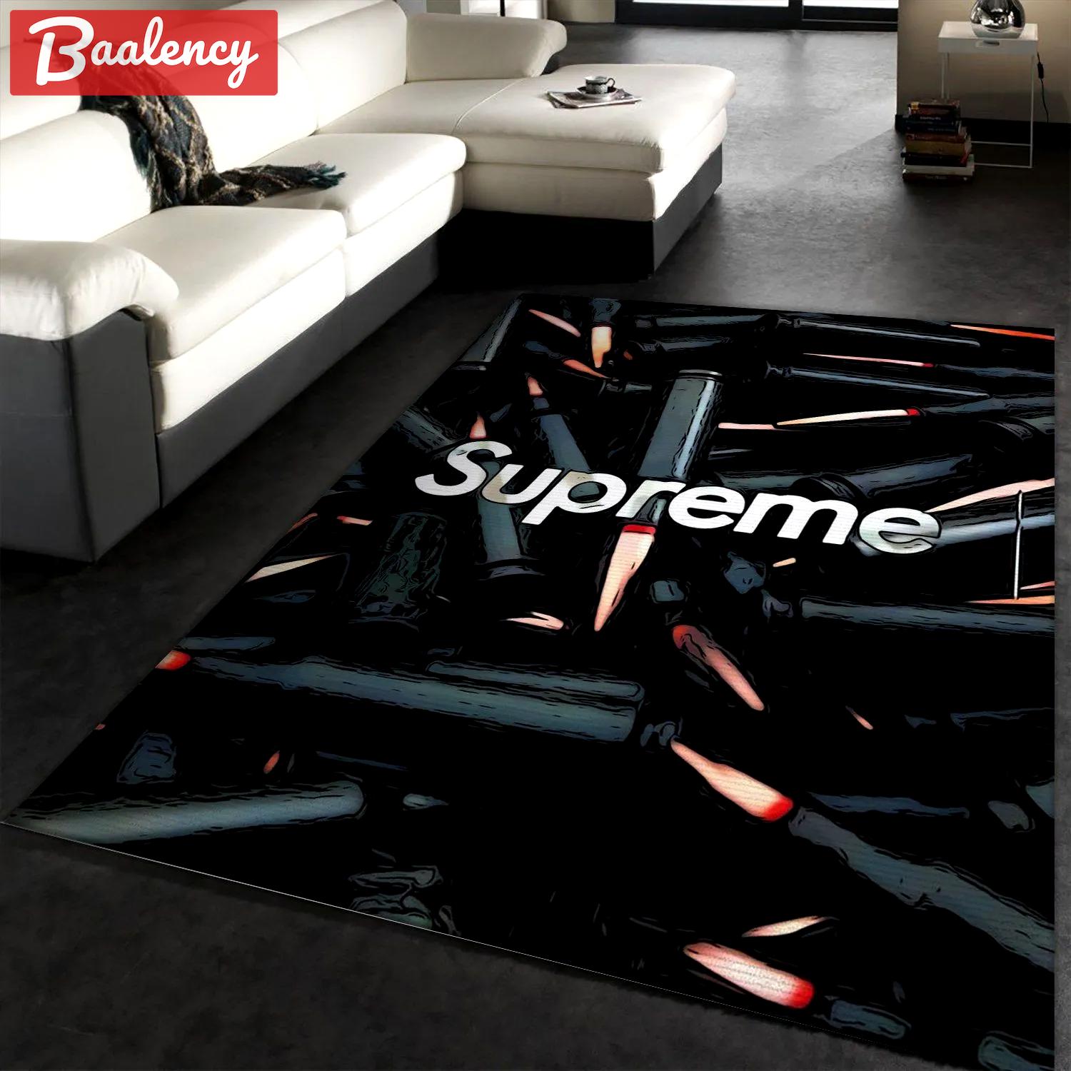 Supreme logo type 430. Upgrade Your Living Room with Luxury Home Decor: Area Carpets, Floor Decor, Door Mats, and Hot Gift Items with style a High-End Fashion Brand Rectangle Rug