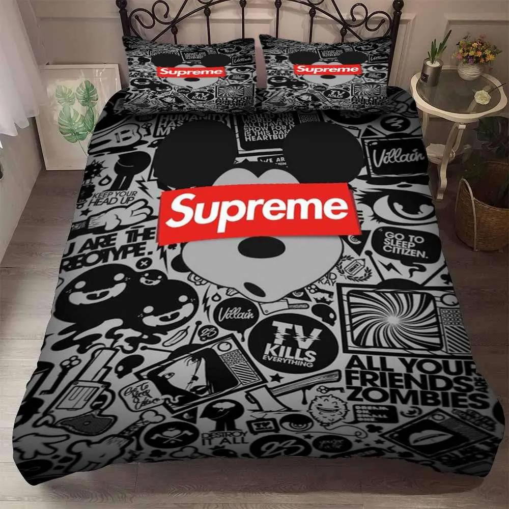 Supreme symbol and mickey mouse logo type 390 Bedding Sets home decor bedclothes luxury ideas duvet bed linen hyperbeast Bedroom covers bedspread sheets blankets premium fashion brand