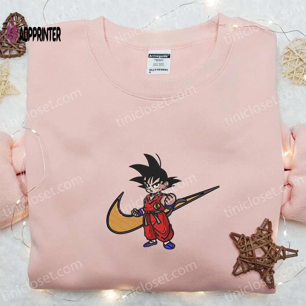 Swoosh x goku kid anime hoodie: best family gift custom nike t-shirt Embroidered Shirt
