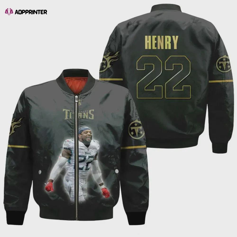 Tennessee titans derrick henry pattern bomber jacket – black Bomber Jacket