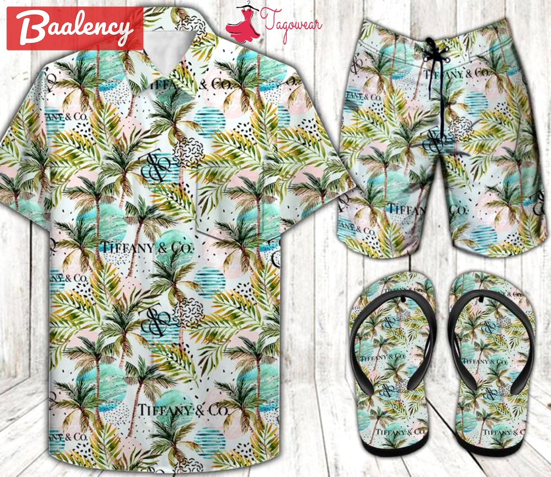 Tiffany & co. combo hawaiian shirt, beach shorts flip flops luxury summer clothes style #366 Hawaii Shirt Shorts & Flip Flops