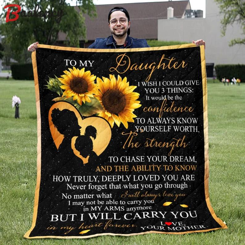 To my daughter blanket - confidence to always know yourself worth quilt blanket - sunflower gift for daughter Quilt Blanket