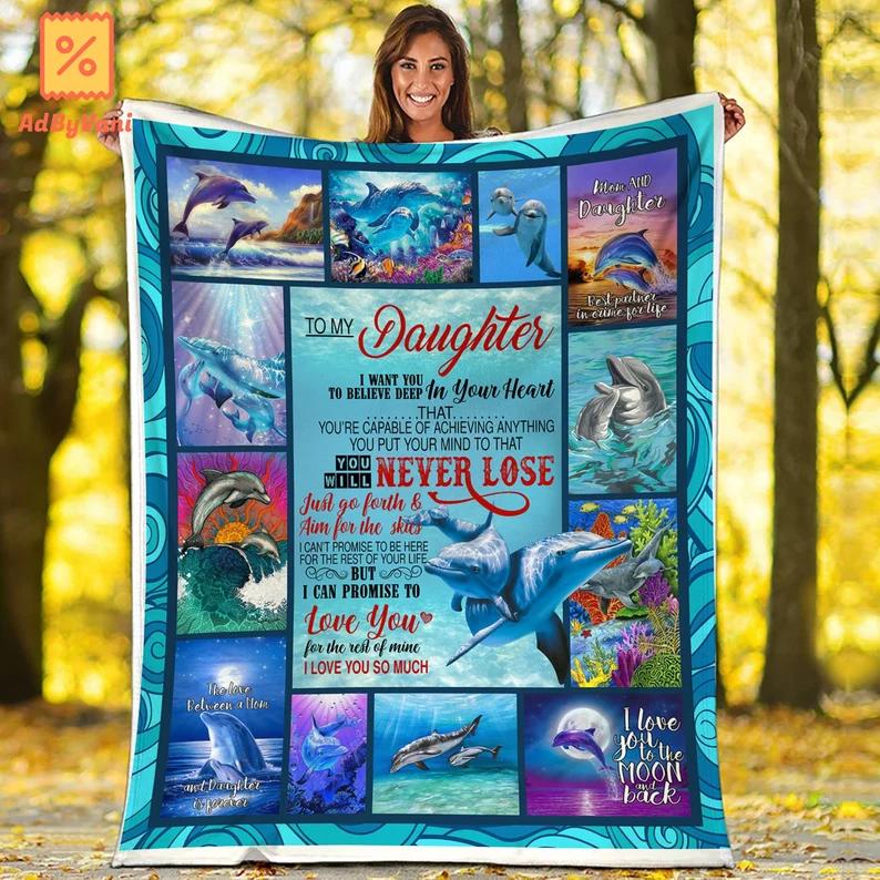To my daughter fleece blanket quilt dolphin fleece blanket quilt gift for daughter Quilt Blanket