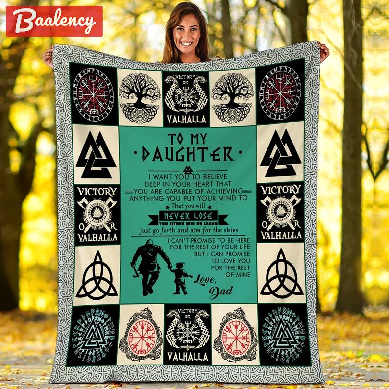 To my daughter from dad fleece blanket gifts for daughter from father norse mythology viking fleece blanket for bed sofa father's day gifts Quilt Blanket