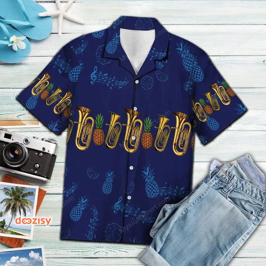 Tuba musical instrument aloha 3d hawaiian shirt Hawaii Shirt Shorts & Flip Flops