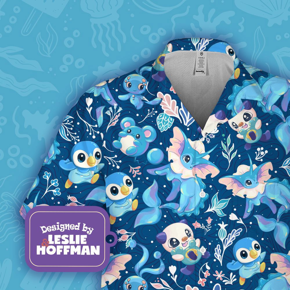 Vaporeon button up shirt  water pokemon hawaiian shirt Hawaii Shirt Shorts & Flip Flops
