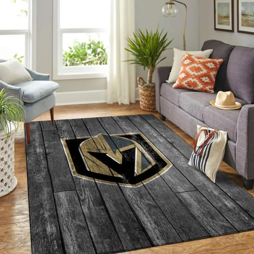 Vegas golden knights nhl living room gray wooden home rug regtangle carpet Rectangle Rug