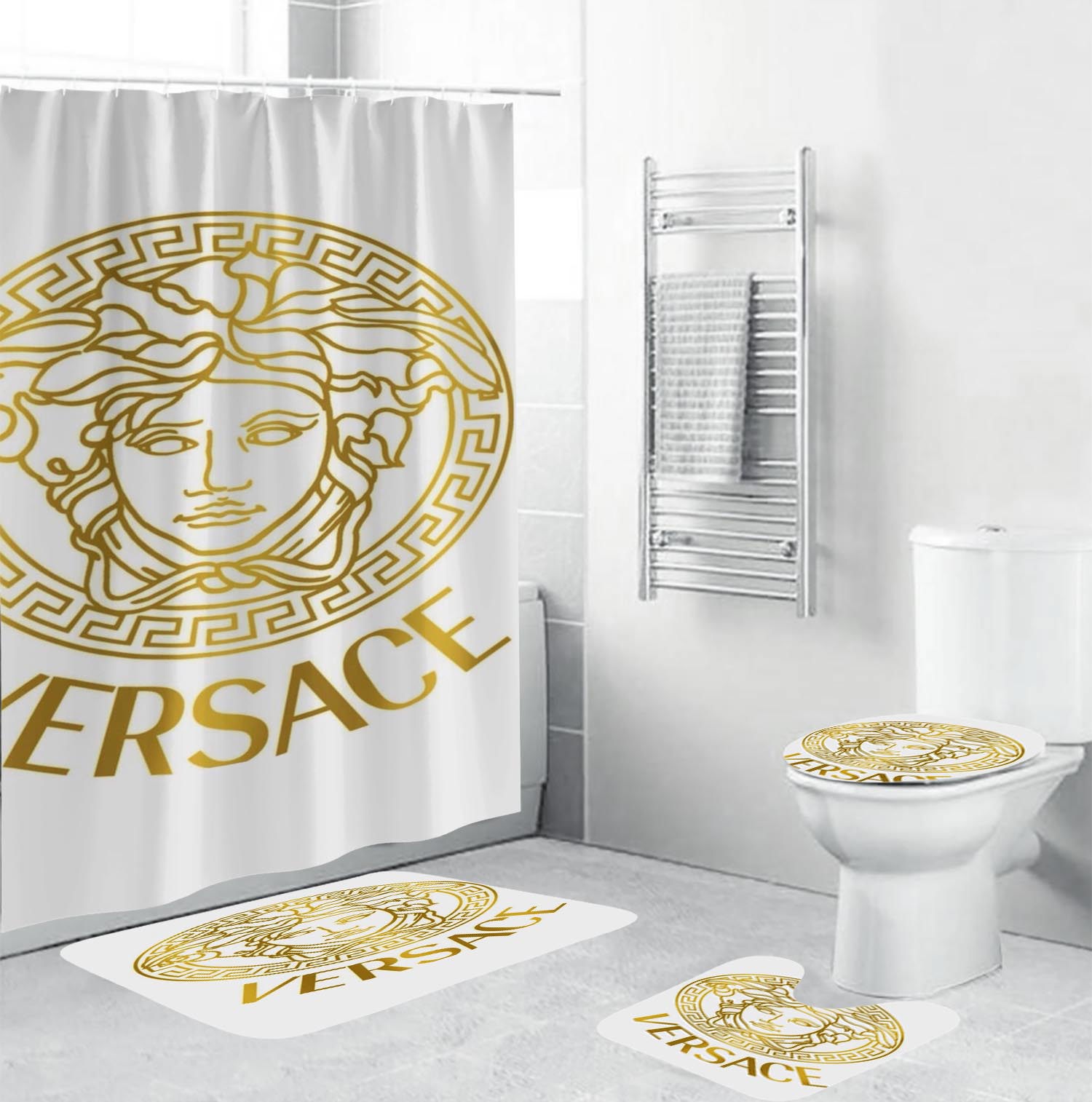 Versace fancy big golden logo in white bathroom set Bathroom Set