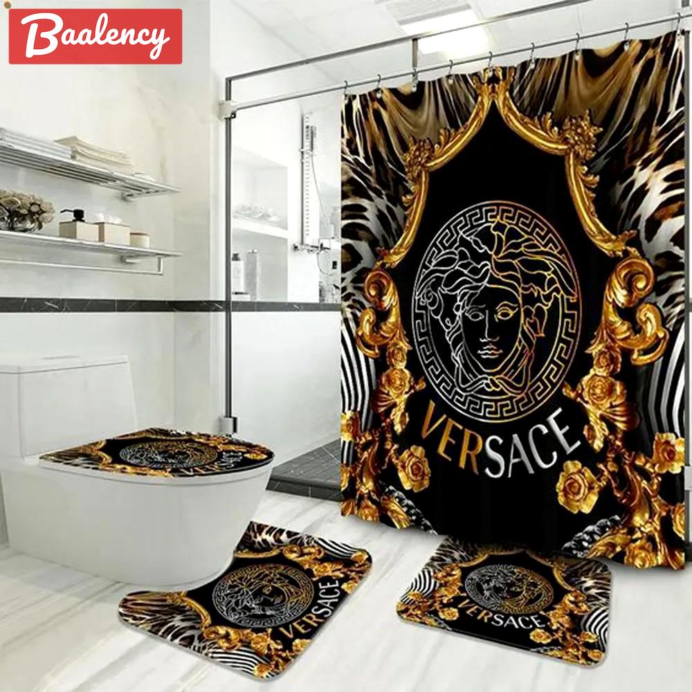Versace medusa fashion bathroom set luxury shower curtain bath rug mat home decor Bathroom Set