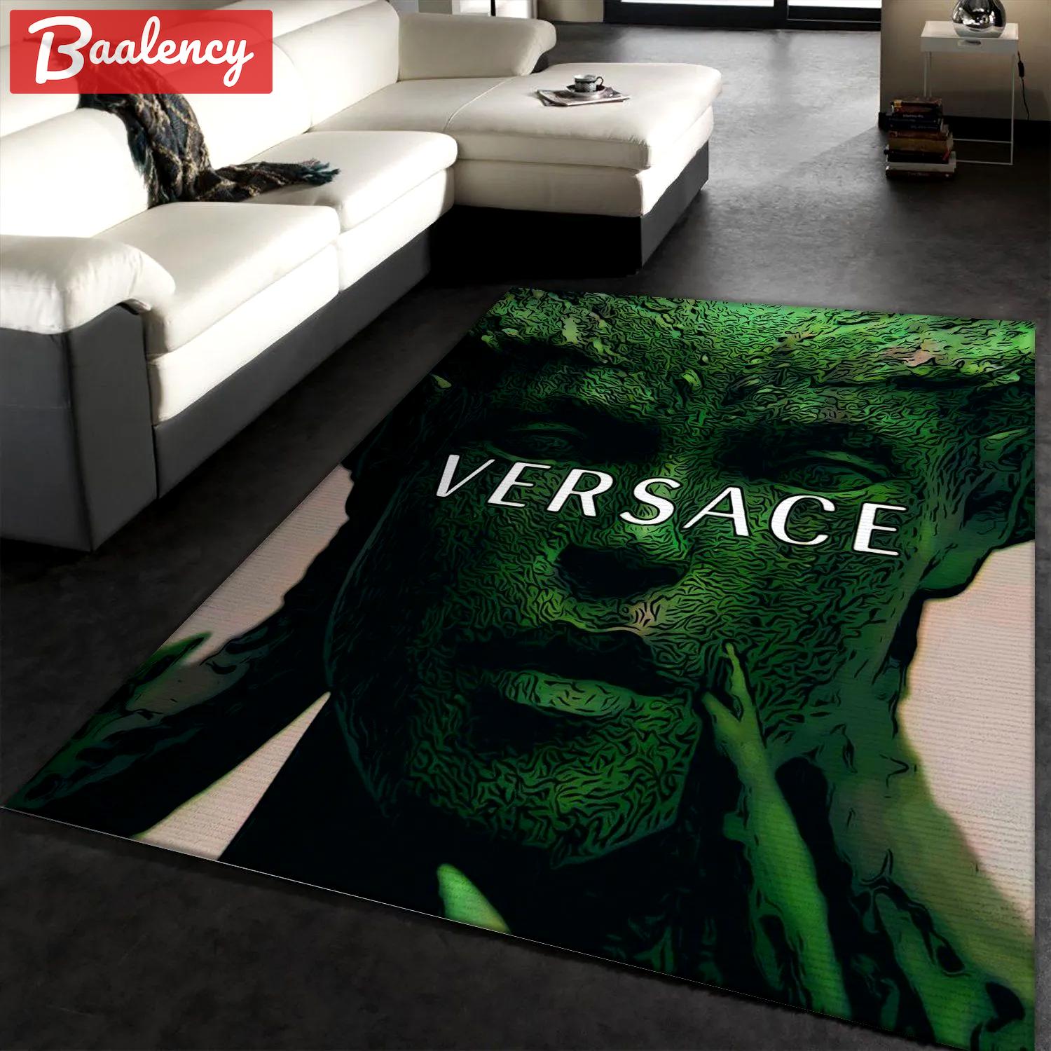 Versace medusahead logo type 89. Upgrade Your Living Room with Luxury Home Decor: Area Carpets, Floor Decor, Door Mats, and Hot Gift Items with style a High-End Fashion Brand Rectangle Rug