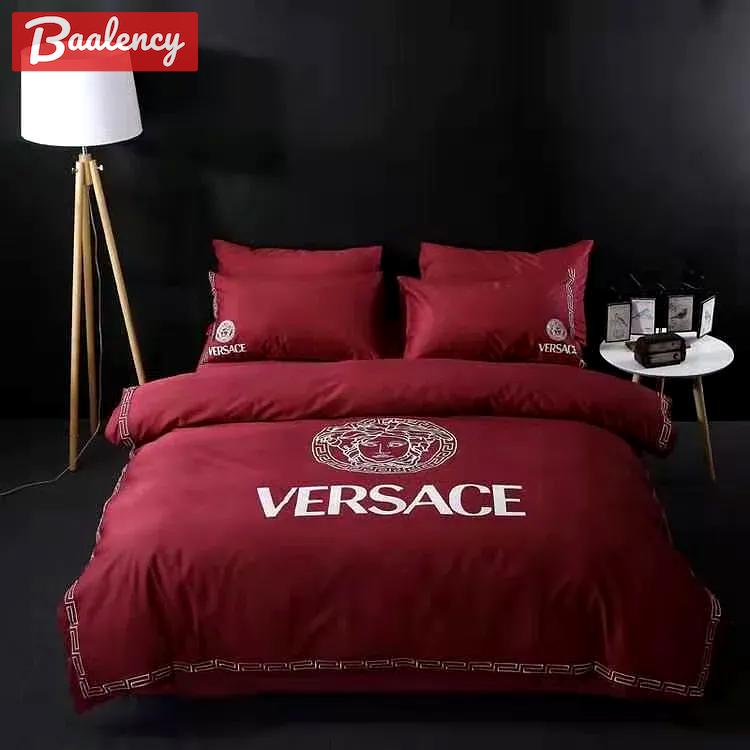 Versace red luxury brand bedding sets bedspread duvet cover set, bedroom decor , thanksgiving decorations for home best luxury bed sets gift thankgivings and christmas Bedding Sets