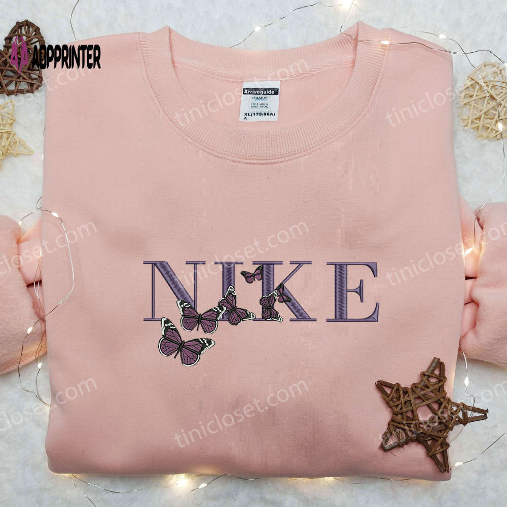 Violet butterfly x nike embroidered shirt – stylish and inspired nike shirt Embroidered Shirt