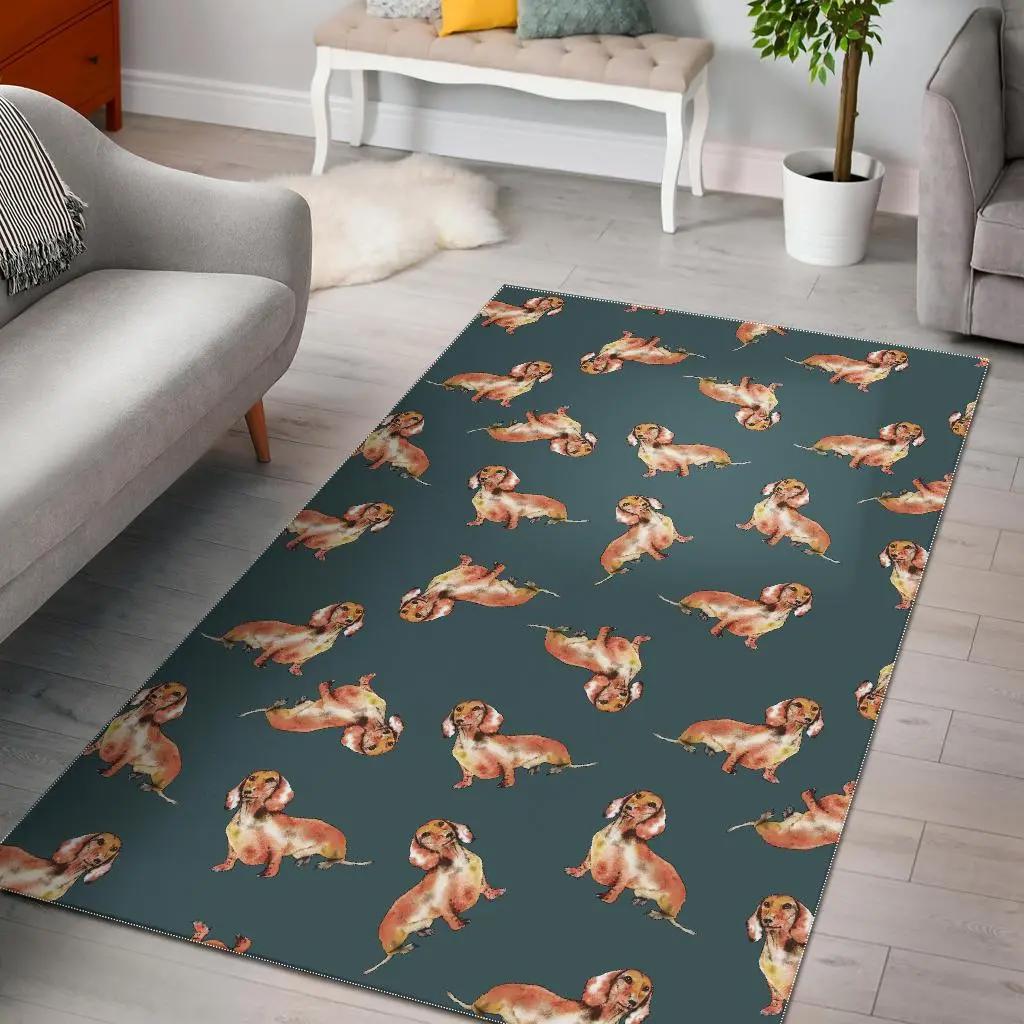 Wiener dog dachshund portrait pastel pattern print area rug living room rug home decor Rectangle Rug