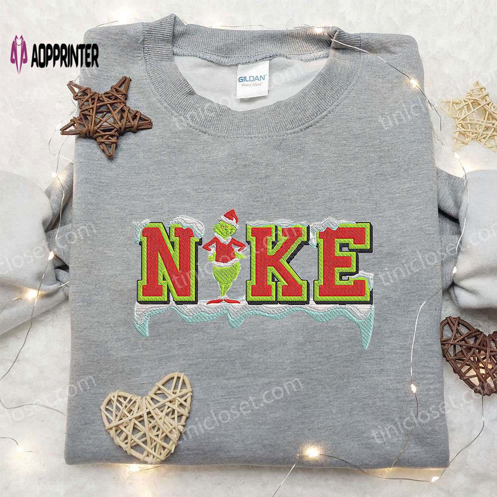 Xmas grinch x nike embroidered hoodie & shirt: best christmas gift ideas Embroidered Shirt