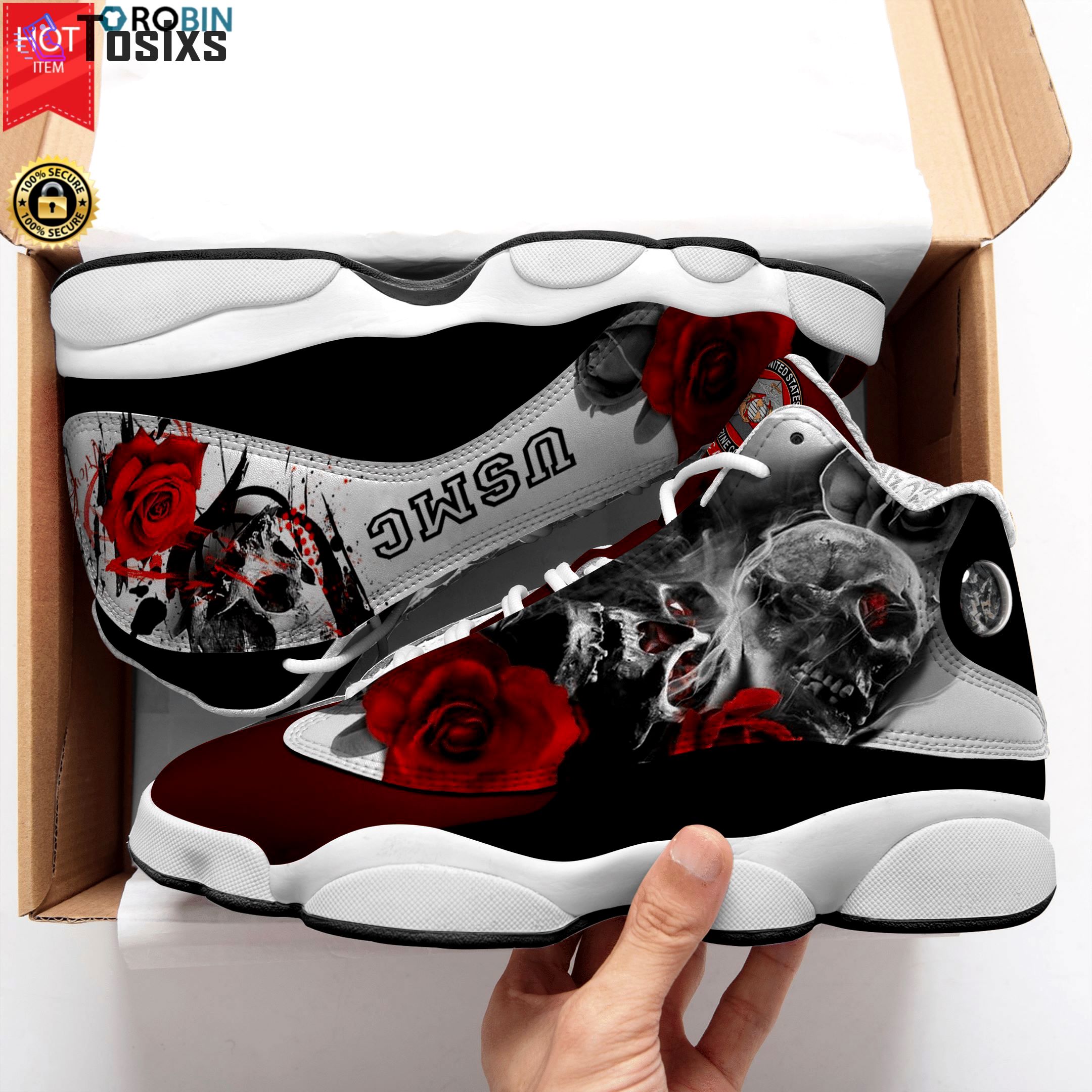 Usmc veteran rose skull air jordan 13  sneakers – jd13 shoes