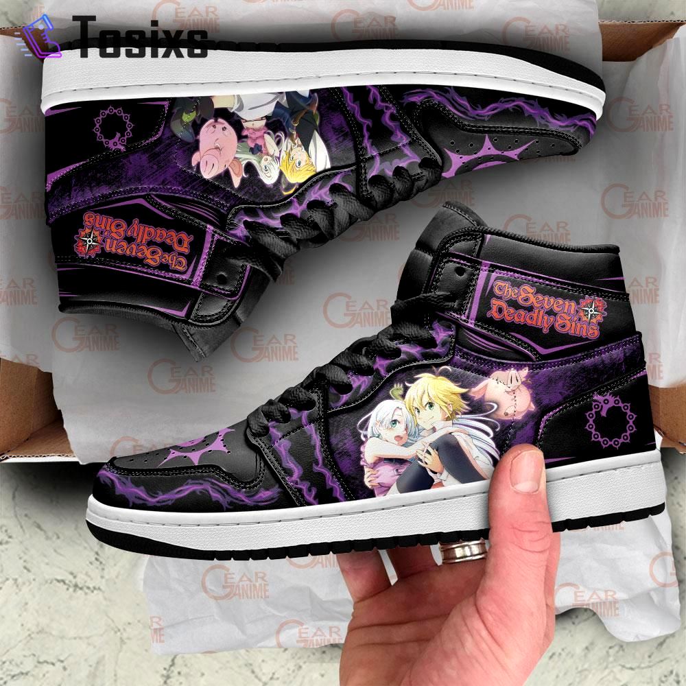 The seven deadly sins sneakers meliodas and elizabeth anime custom shoes air jordan high sneakers sport sneakers