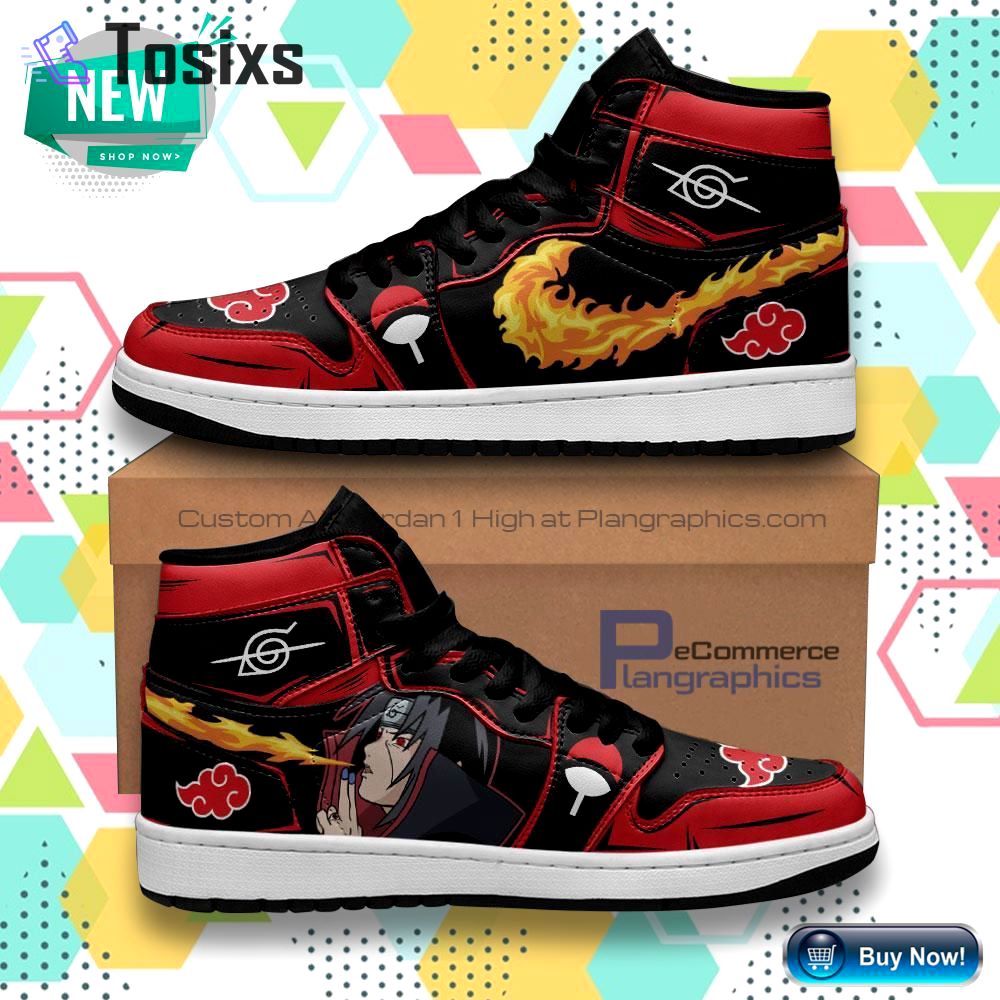 Akatsuki itachi air jordan 1 hightop sneaker naruto anime shoes fireball no jutsu jordan sneakers sport air jordan high sneakers sport sneakers