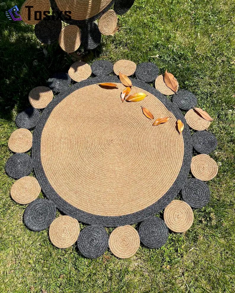 Handwoven jute rug, handmade jute rug, bohemian carpet, turkish rug, living room rug, handknitted jute rug, natural jute rug, round rug