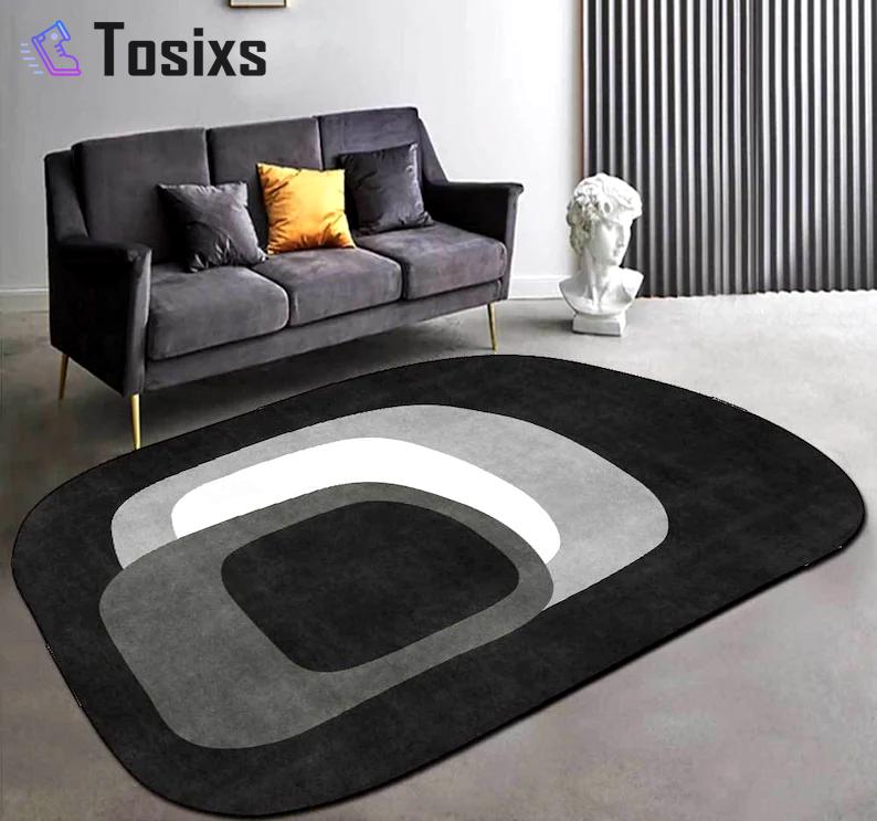 Soft rug, irregular shaped rug, rug, black rug, modern abstract rug, area rug for livingroom, rug for bedroom,diningroom,kitchen,area