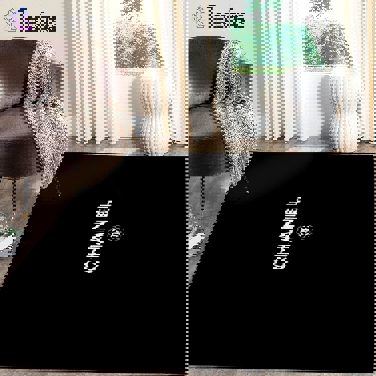 Chanel area rug black white - rugs Rectangle Rug