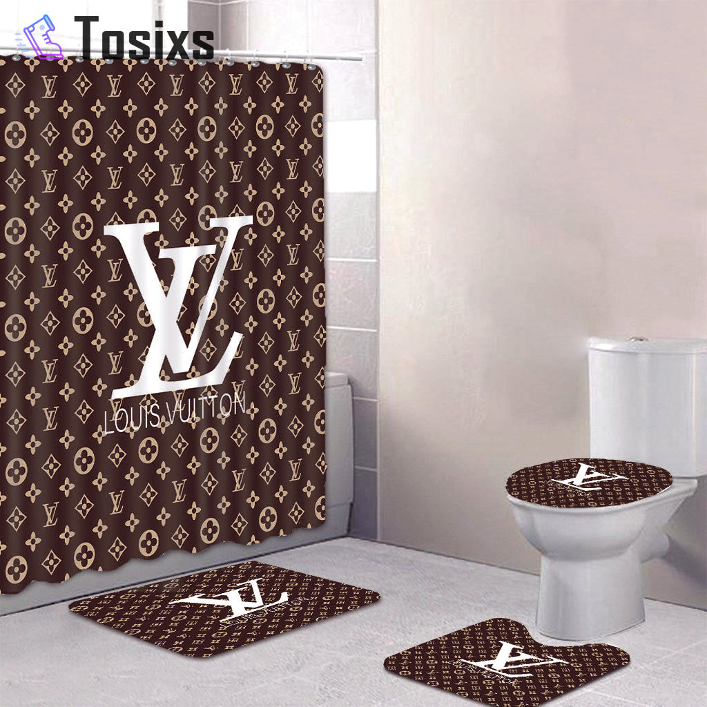 Louis vuitton lv monogram bathroom set hot 2023 luxury shower curtain