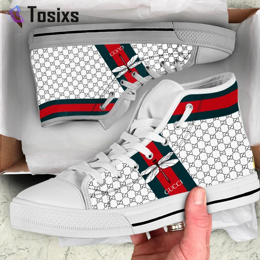 Gucci white stripe high top canvas shoes sneakers hot best for men women hot 2023 26 High Top Canvas Shoes