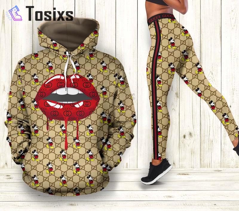 Gucci mickey mouse hoodie leggings luxury brand clothing clothes outfit for women disney adults gifts ht 48 Hoodie Leggings Set
