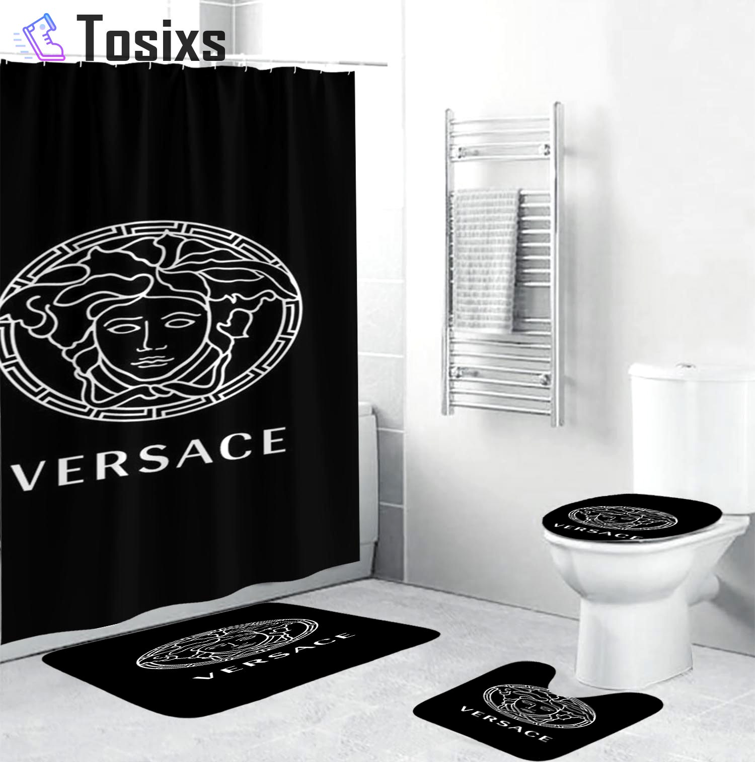 Gianni versace black bathroom set hot 2023 luxury shower curtain bath