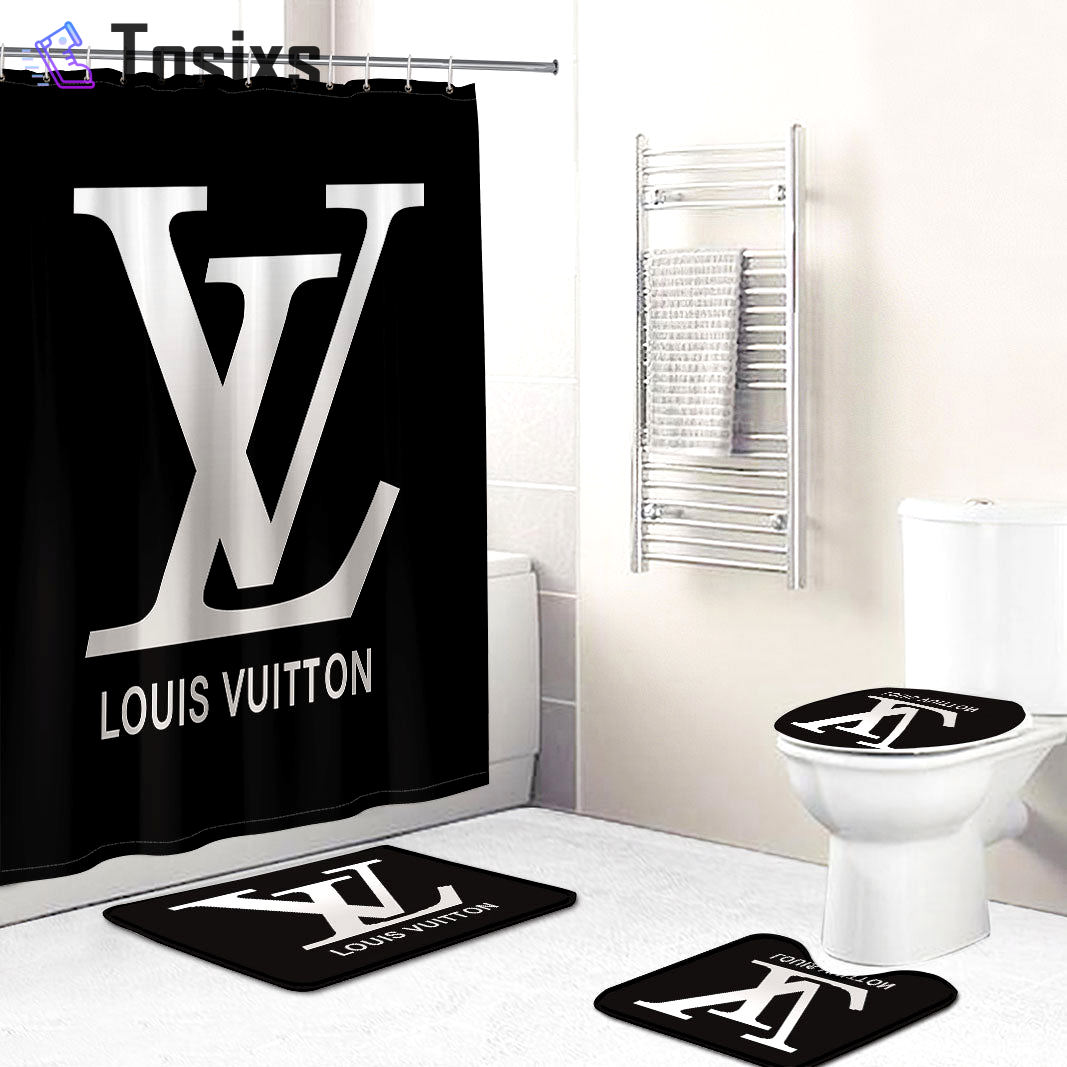 Louis vuitton lv glitter bathroom set hot 2023 luxury shower curtain