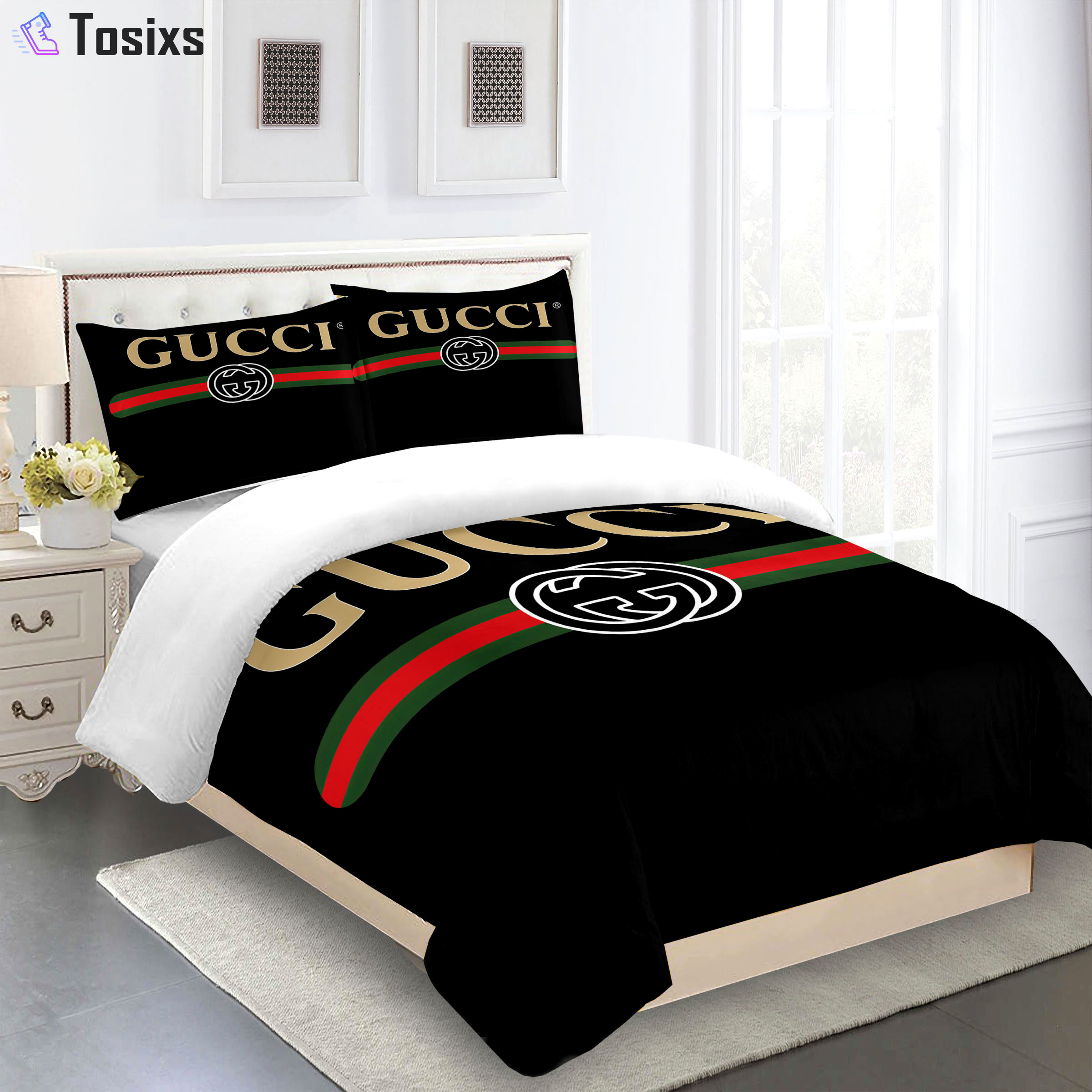 Gucci   black and red gold luxury bed sheets  Bedding Sets sheets bedspread duvet blankets home decor bedroom idea bedclothes covers bed linen